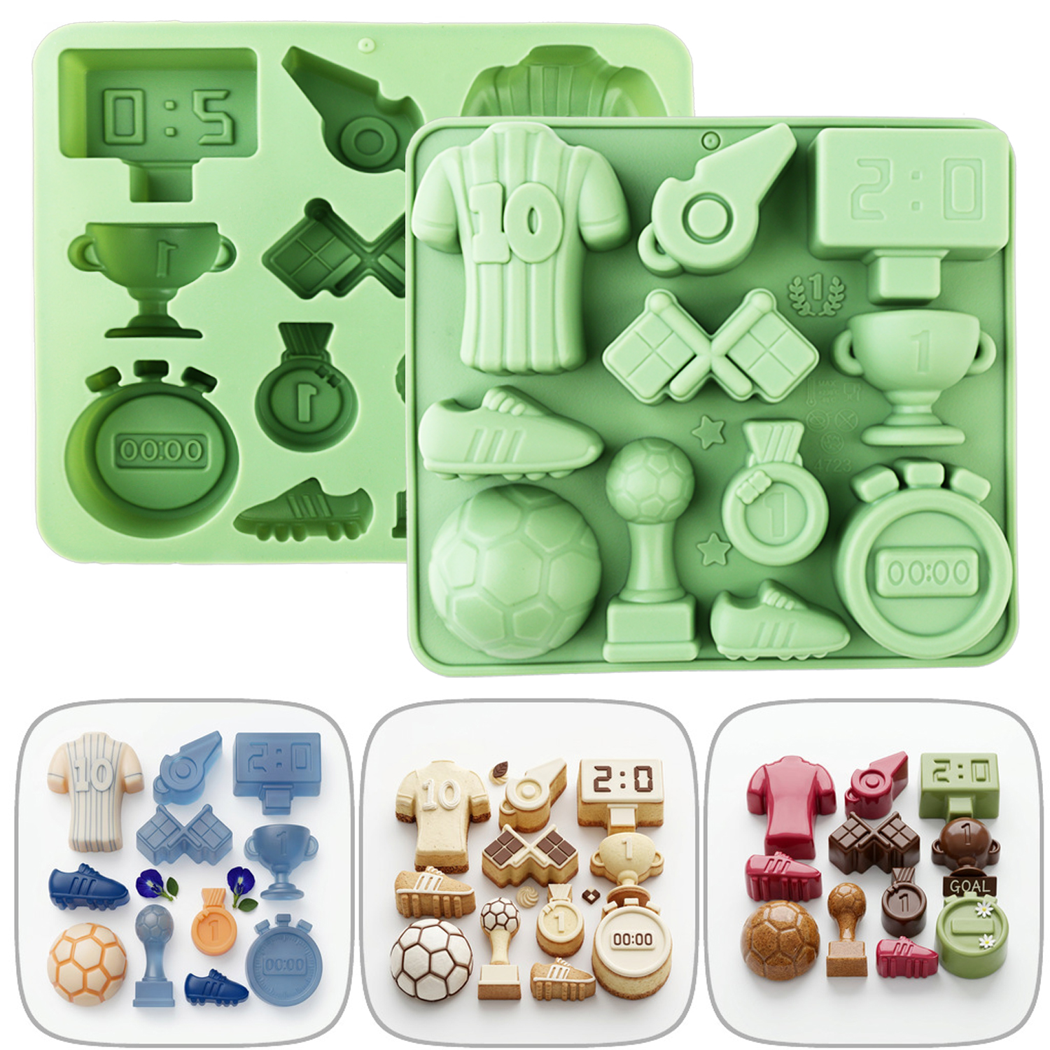 Model Kit For Beginners - 1 Green Football-Themed Silicone Baking Mold,